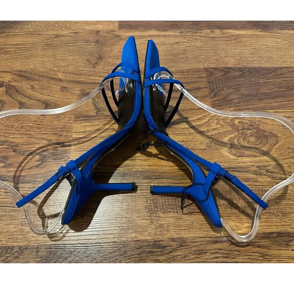 Zara Square Toe Strappy Slingback Heels Women’s 40 Cobalt Blue Sandals NWOB